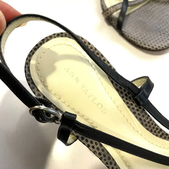 Ann Taylor Sandals with kitten heels and snake Skin