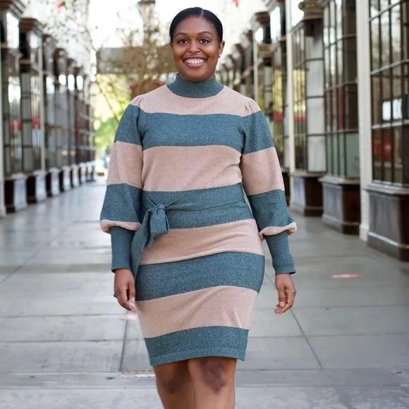 Ann Taylor XXS, XS Sweater Dress Striped Turtleneck Beige Green NWT $150