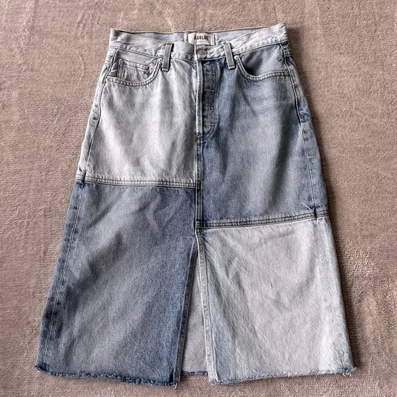 Anthropologie AGOLDE Colorblocked Denim Mini Skirt | Size 26 | Y2K Street Style