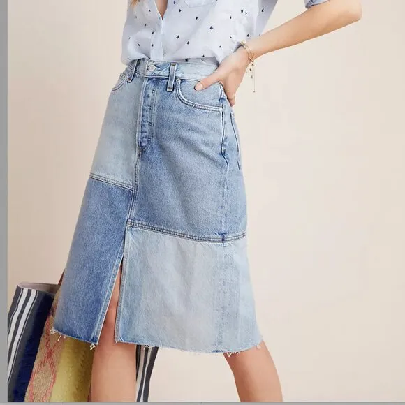 Anthropologie AGOLDE Colorblocked Denim Mini Skirt | Size 26 | Y2K Street Style