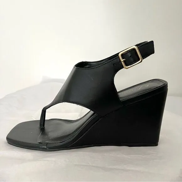 Anthropologie Black Leather Thong Style Wedge Heel Sandals Size 9 (40) NIB