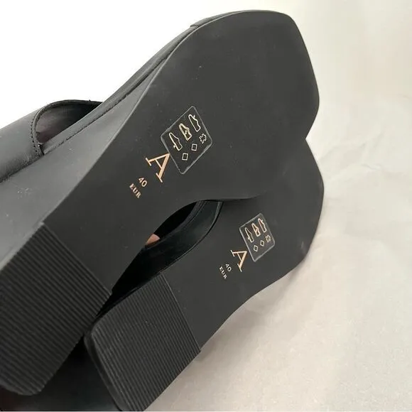 Anthropologie Black Leather Thong Style Wedge Heel Sandals Size 9 (40) NIB