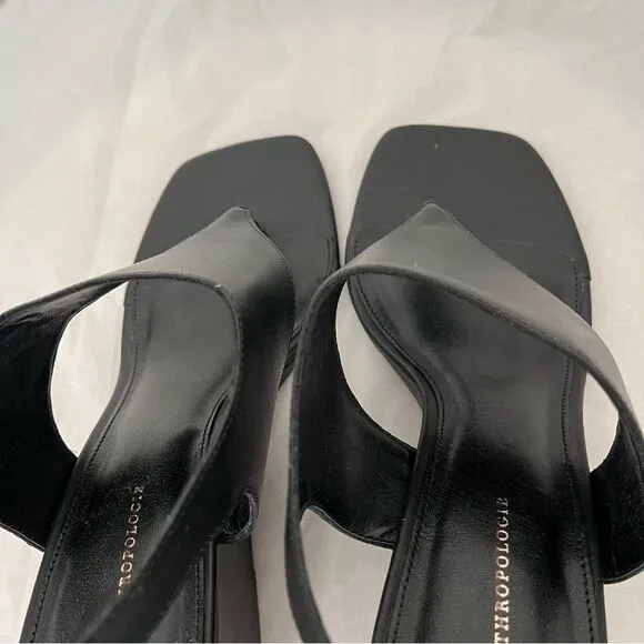 Anthropologie Black Leather Thong Style Wedge Heel Sandals Size 9 (40) NIB