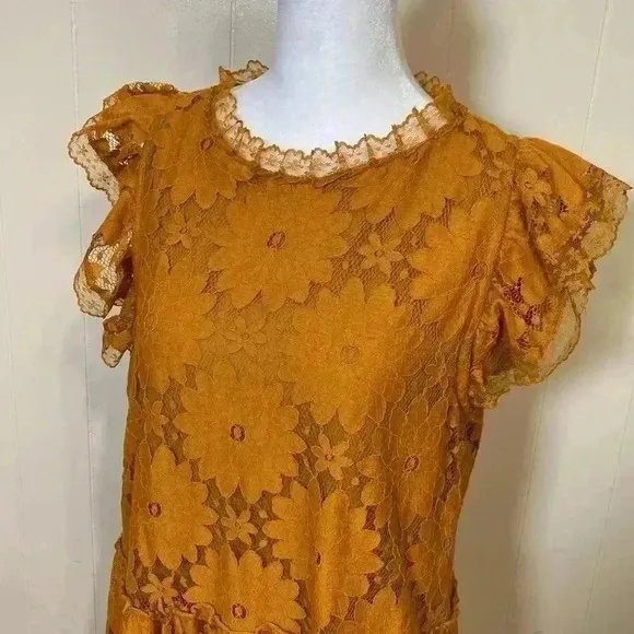 Anthropologie Blue Tassel Orange/Rust Colored, NWT Lace Dress.  Size Medium.