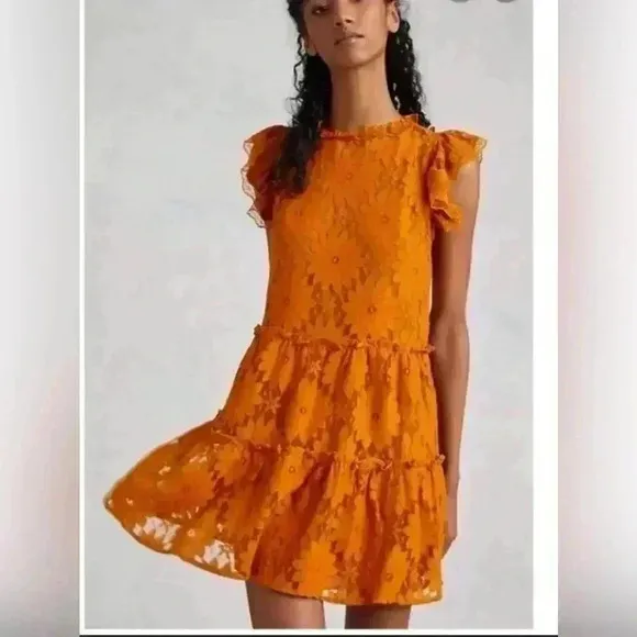 Anthropologie Blue Tassel Orange/Rust Colored, NWT Lace Dress.  Size Medium.