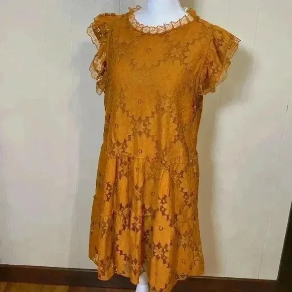 Anthropologie Blue Tassel Orange/Rust Colored, NWT Lace Dress.  Size Medium.