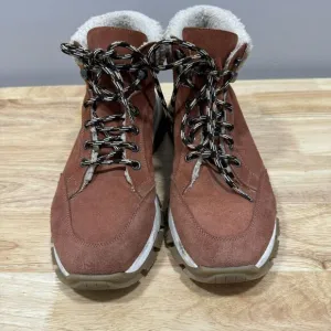 Anthropologie Boots Womens 40 9.5 Terra Cotta Jenny Sherpa Cuffed Hiking Lace Up