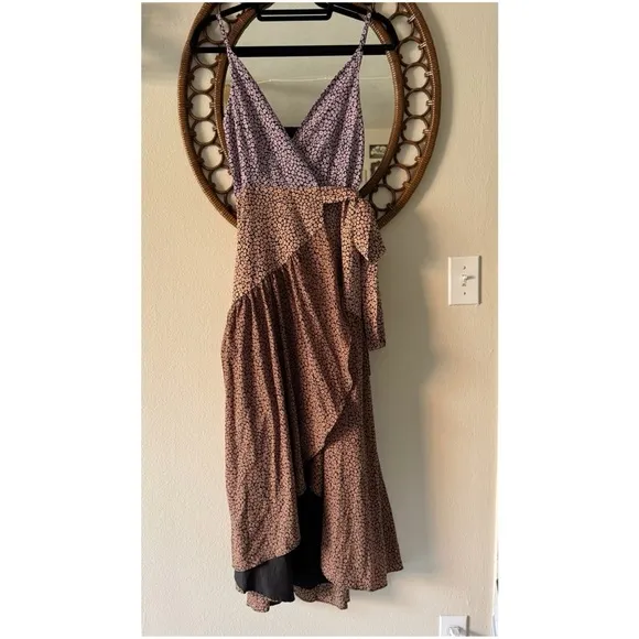 Anthropologie Hutch ELMA High Low Wrap Dress in Pink/Peach/Copper Small P