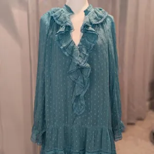 Anthropologie Long Sleeve‎ V-Neck Ruffled Mini Tunic Dress, Size XL