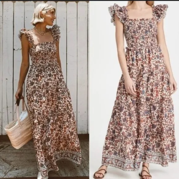 Anthropologie Love The Label Smocked Bust Tiered Bouquet Maxi Dress Size Large