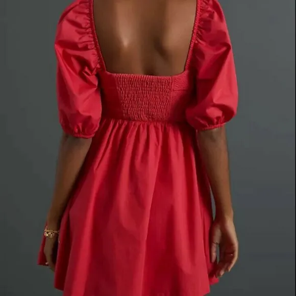 ANTHROPOLOGIE Maeve L NWT Red Puff-Sleeved Sweetheart Mini dress