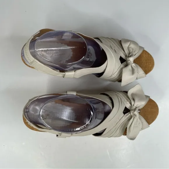 Anthropologie Miss Albright Leather Bow Wooden Heel Sandals Size 9.5