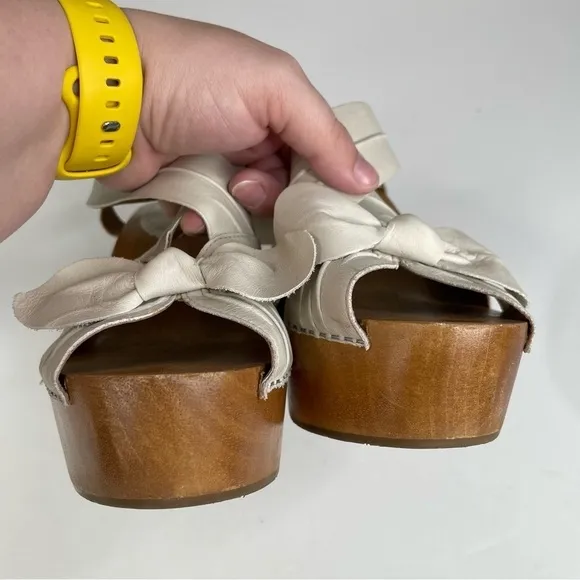 Anthropologie Miss Albright Leather Bow Wooden Heel Sandals Size 9.5