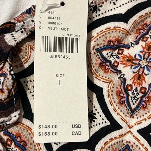 Anthropologie Neautral Motif Tiered V Neck Mini Dress Boho Festival Size Large