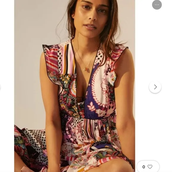 Anthropologie Ruffled Patchwork Dress Size 4