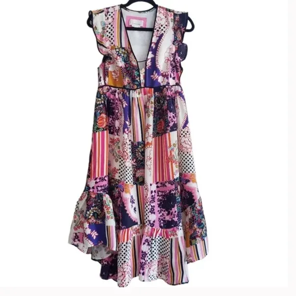 Anthropologie Ruffled Patchwork Dress Size 4