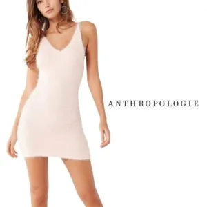ANTHROPOLOGIE Sadie &amp; Sage Fuzzy Champagne Get Right Mini Dress - Size Small