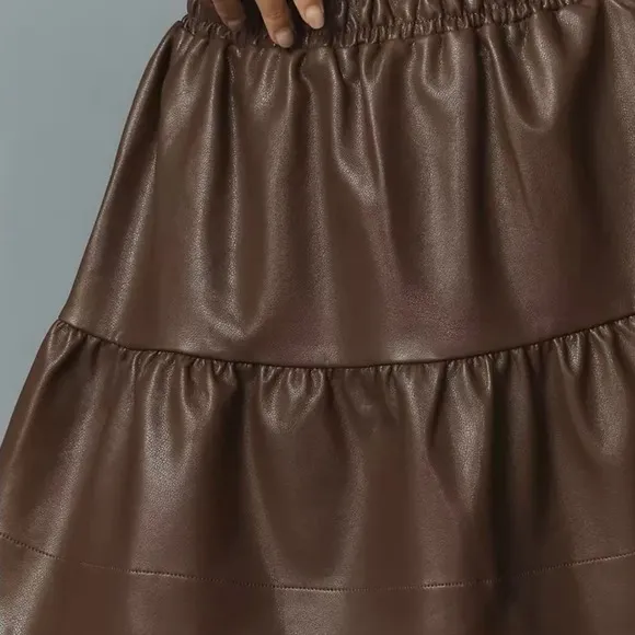 Anthropologie The Somerset Mini Skirt Faux Leather Edition Brown Size XL