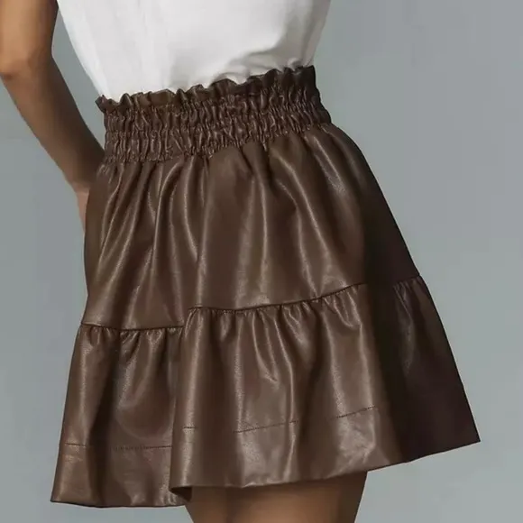 Anthropologie The Somerset Mini Skirt Faux Leather Edition Brown Size XL