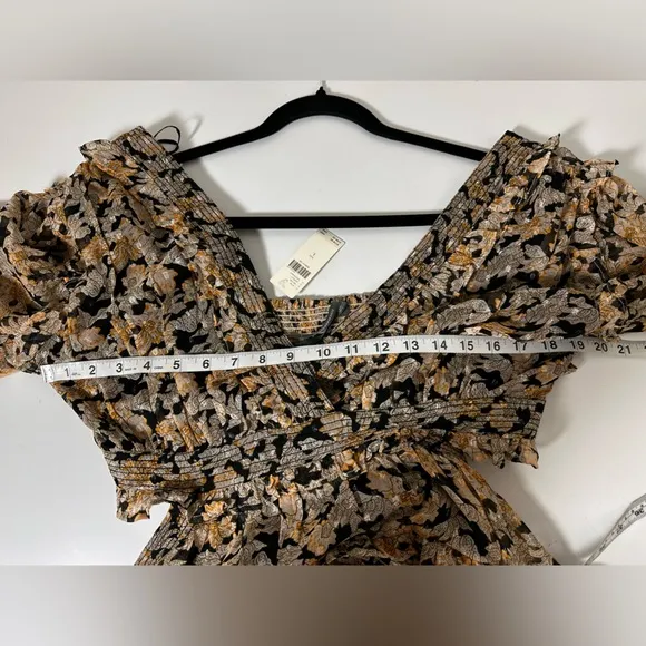 Anthropologie V Neck Ruffle Mini Dress Neutral Motif Size Large NWT