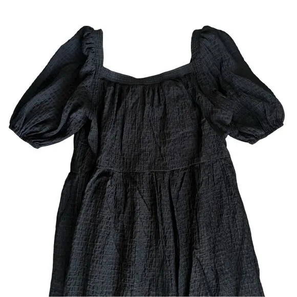 Anthropologie Women’s Tiered Puff Sleeve Square Neck Black Maxi Prairie Dress S