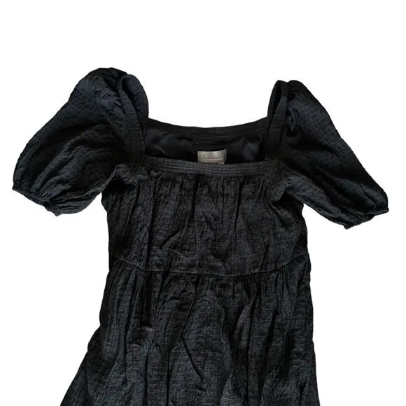 Anthropologie Women’s Tiered Puff Sleeve Square Neck Black Maxi Prairie Dress S