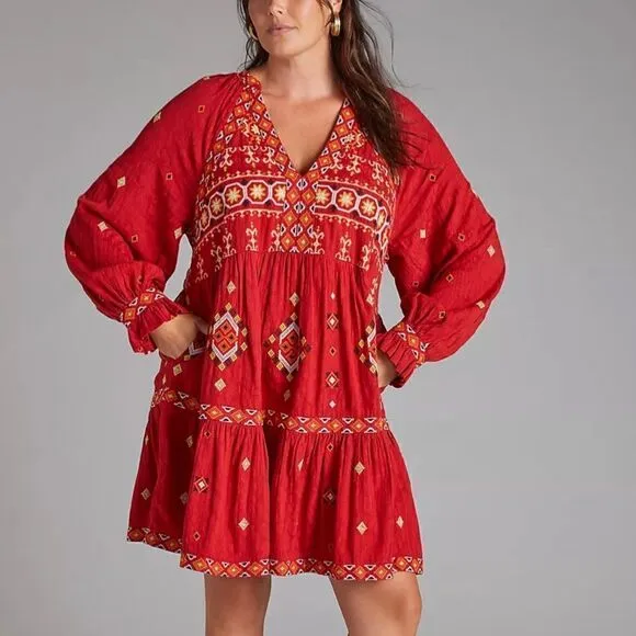 Anthropologie Niamh Embroidered Tunic Dress Size S