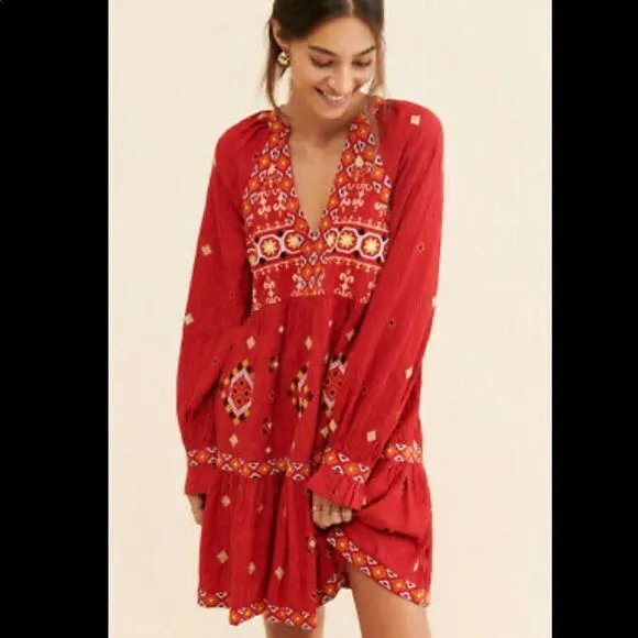 Anthropologie Niamh Embroidered Tunic Dress Size S