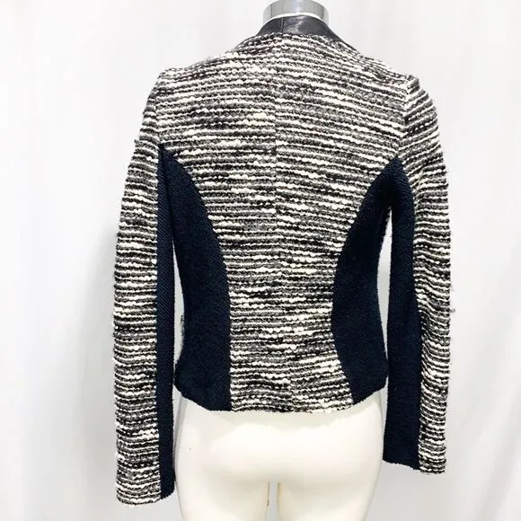 Anthropologie’s Drew Black &amp; White Boucle Tweed Textured Blazer Leather Trim XS