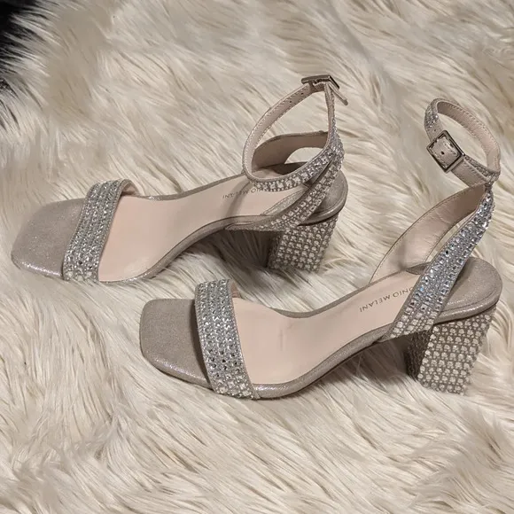 Antonio Melanie Marryanna embellished rhinestone ankle strap heels / sandals 7M