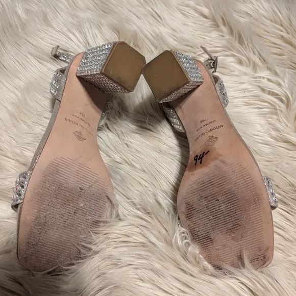 Antonio Melanie Marryanna embellished rhinestone ankle strap heels / sandals 7M