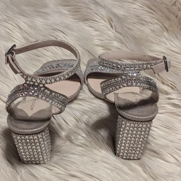 Antonio Melanie Marryanna embellished rhinestone ankle strap heels / sandals 7M