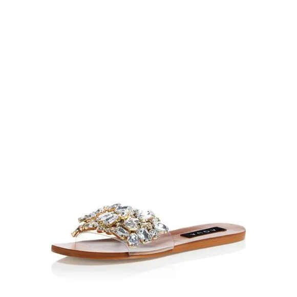 AQUA Womens Clear Rhinestone Paris Square Toe Slip On Slide Sandals Shoes 7 M