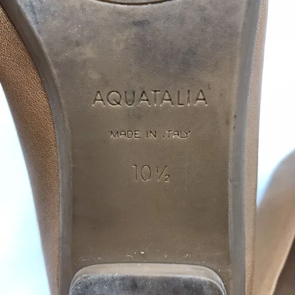 Aquatalia Brown Leather Slip on Round Toe Flats Shoes Women's Size 10.5 Italy