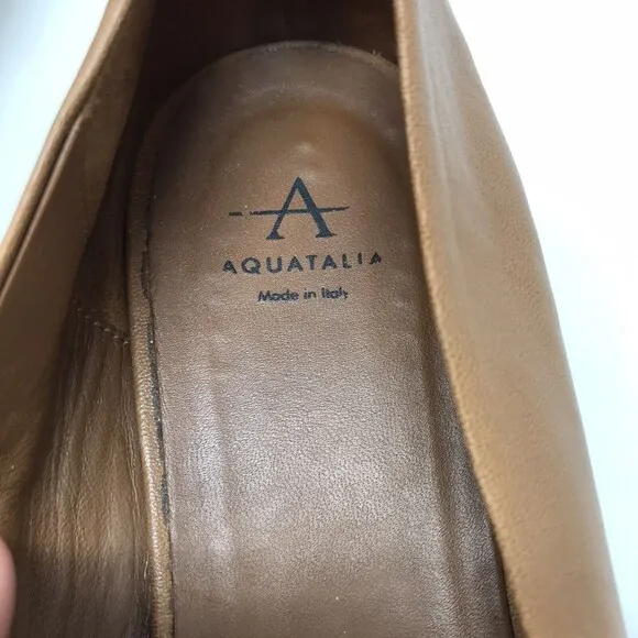 Aquatalia Brown Leather Slip on Round Toe Flats Shoes Women's Size 10.5 Italy