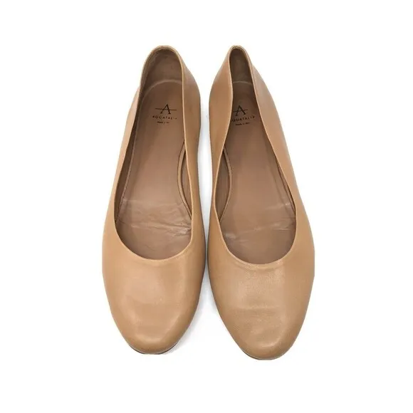 Aquatalia Brown Leather Slip on Round Toe Flats Shoes Women's Size 10.5 Italy