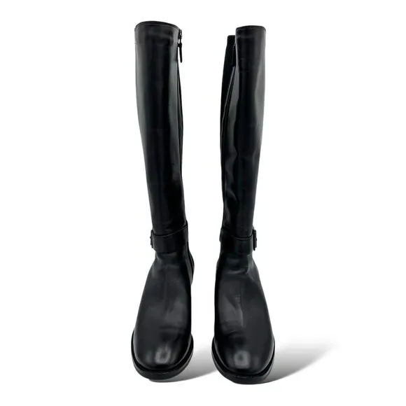 Aquatalia Womens 7.5 Black Leather Stretch Fabric Knee High Riding Boot 6.5