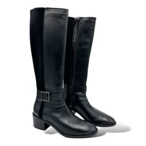 Aquatalia Womens 7.5 Black Leather Stretch Fabric Knee High Riding Boot 6.5