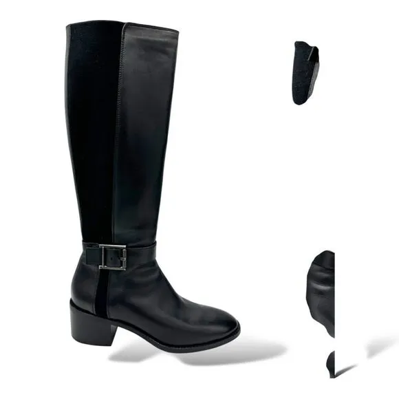 Aquatalia Womens 7.5 Black Leather Stretch Fabric Knee High Riding Boot 6.5