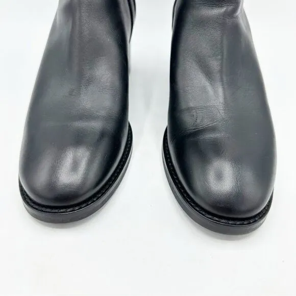 Aquatalia Womens 7.5 Black Leather Stretch Fabric Knee High Riding Boot 6.5