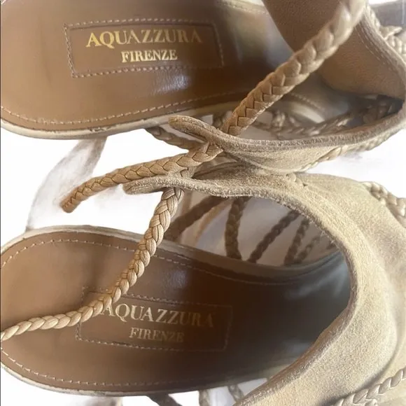 Aquazurra Tan Suede Sahara Sandals Size 38.5