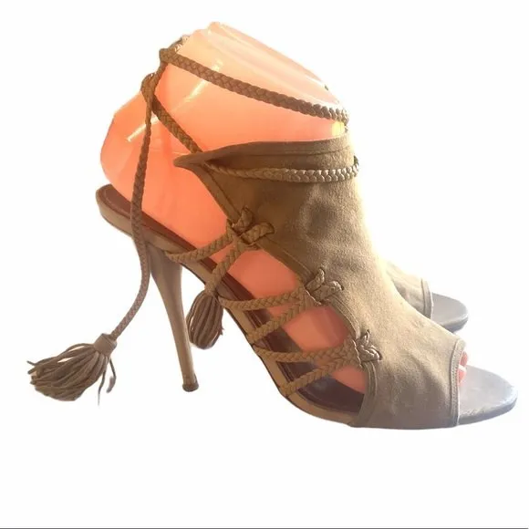 Aquazurra Tan Suede Sahara Sandals Size 38.5