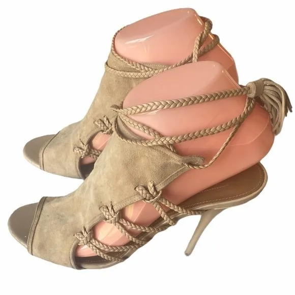 Aquazurra Tan Suede Sahara Sandals Size 38.5