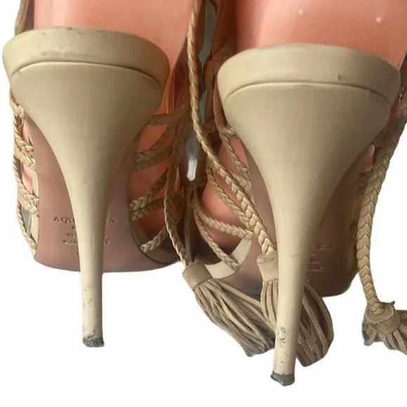 Aquazurra Tan Suede Sahara Sandals Size 38.5