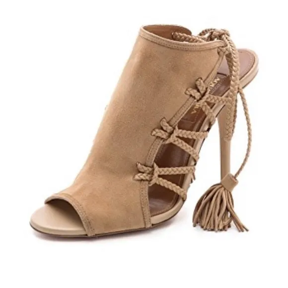 Aquazurra Tan Suede Sahara Sandals Size 38.5