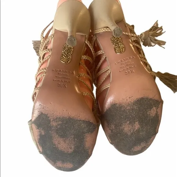 Aquazurra Tan Suede Sahara Sandals Size 38.5