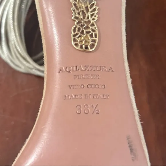 Aquazzura Around Metalllic Ankle Strap Beige Suede Heels