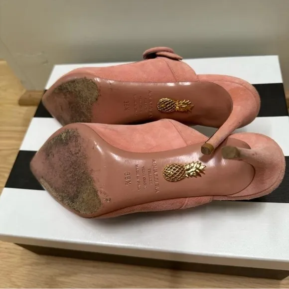 Aquazzura Pink Suede Buckle Mule Sandals size 38.5 $675