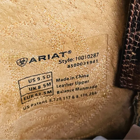 ARIAT 10010287 Leather Heritage Crepe Brown Cowboy Western Boots Size 9.5 D