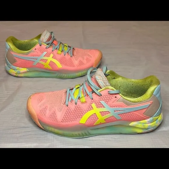 Asics Women’s Gel-Resolution Sneakers Coral/Sour Yuzu Colorful Sneakers Sz 9.5